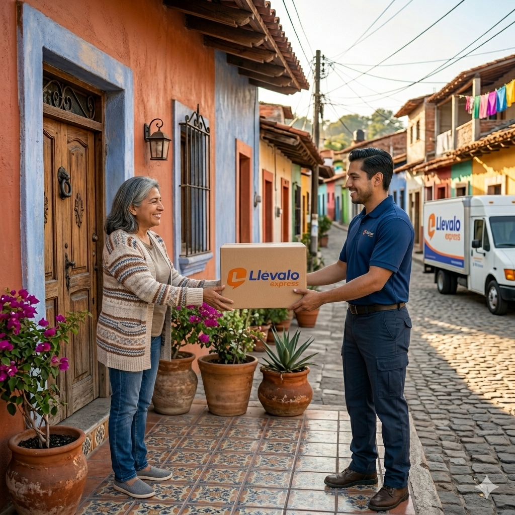 Mensajero entregando paquete en El Salvador